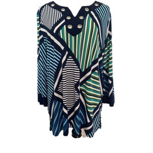 Peck & Peck 3/4 Sleeve Geometric Grommet Embellished Tunic